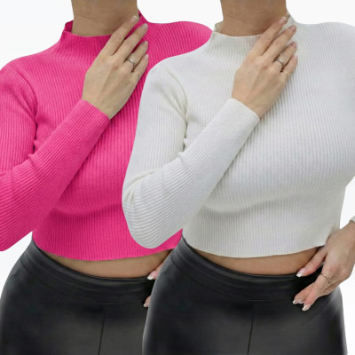 Women's Ribbed Mock Neck Long Sleeve Crop Top