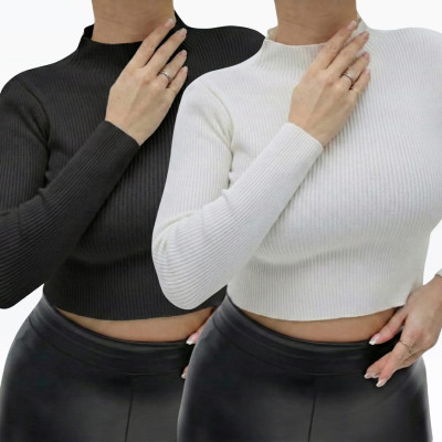 Women's Ribbed Mock Neck Long Sleeve Crop Top