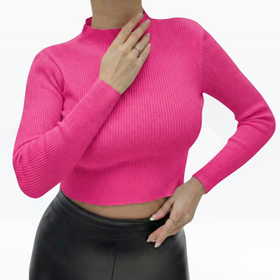 Women's Ribbed Mock Neck Long Sleeve Crop Top