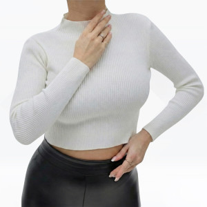 Women's Ribbed Mock Neck Long Sleeve Crop Top
