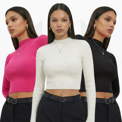 Women's Ribbed Mock Neck Long Sleeve Crop Top