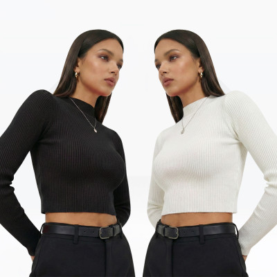 Women's Ribbed Mock Neck Long Sleeve Crop Top