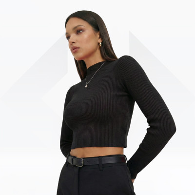 Women's Ribbed Mock Neck Long Sleeve Crop Top