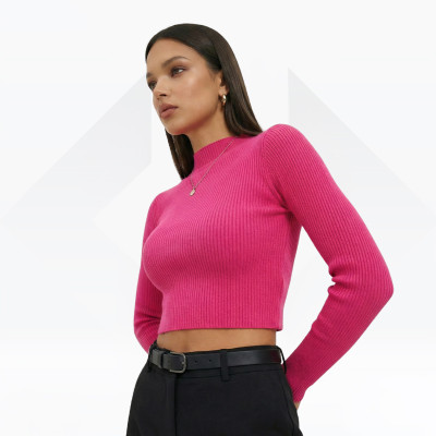 Women's Ribbed Mock Neck Long Sleeve Crop Top