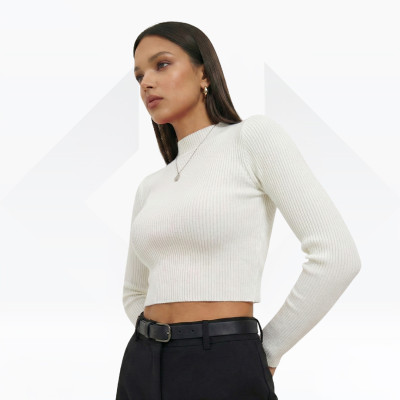 Women's Ribbed Mock Neck Long Sleeve Crop Top